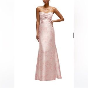 ALFRED SUNG Blush Strapless Floral Dress